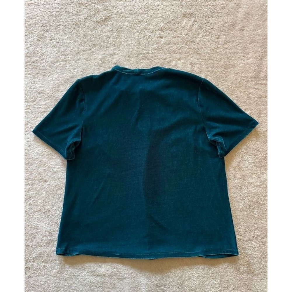 Sunday in Brooklyn Teal Blue Velvet Tie-Neck Short Sleeve Top Anthropologie S - Picture 6 of 8